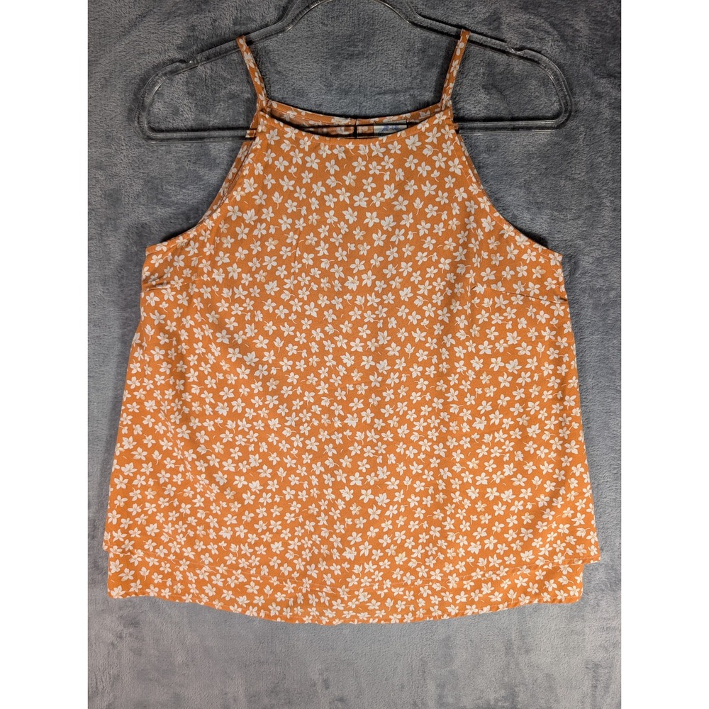 Blue Rain Womens Orange White Floral High Halter Neck Cami Tank Top Size Small